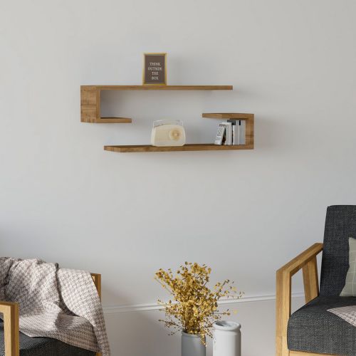 Mensola Marrone Noce 2 Ripiani set da 2 Mensole 60x20x15h cm, Sfumatura Colore Struttura Noce - Siligo