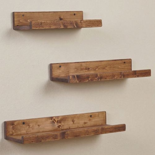 Mensola Marrone Noce 3 Ripiani Fatto a Mano, set da 3 Mensole 60x15x8h cm, Sfumatura Colore Struttura Noce - Piazzolo