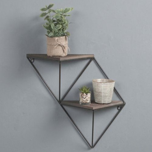 Mensola Marrone Noce Nero 3 Ripiani in Legno di Abete 45x13x34h cm, Colore Struttura Nero - Caccuri