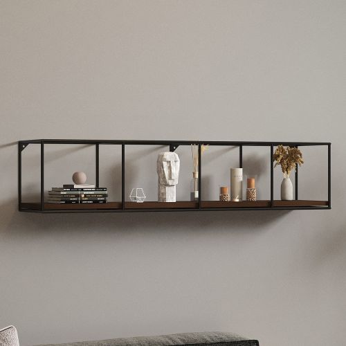 Mensola Marrone Noce Scuro Nero un Ripiano Colore Struttura Nero 120x30x30h cm, Materiale Struttura in Metallo - Cis