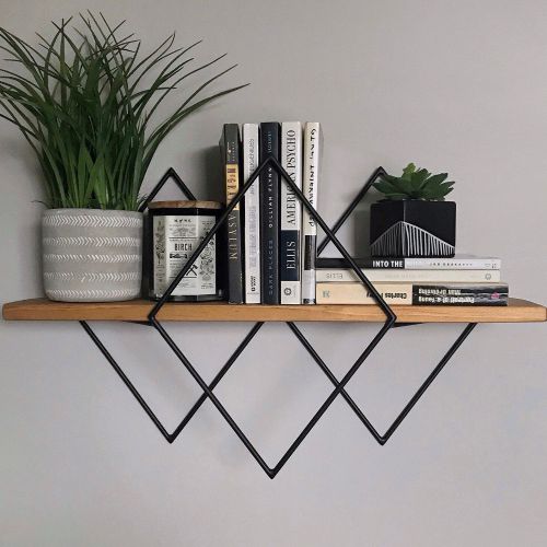Mensola Marrone Noce Scuro Nero un Ripiano in Legno di Abete 41x15x32h cm, Colore Struttura Nero - Cadeo