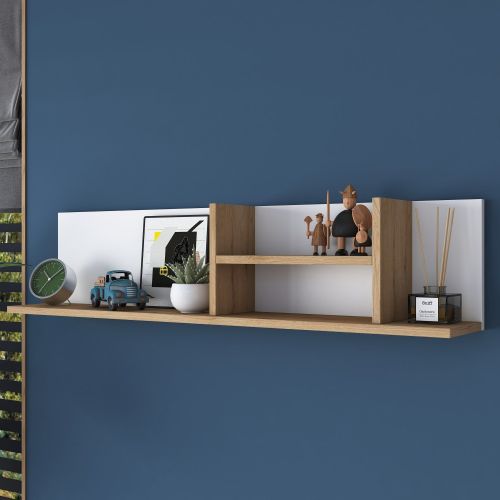 Mensola Marrone Rovere Bianco 4 Ripiani Colore Struttura Bianco 120x20x25h cm, Sfumatura Colore Struttura Rovere - Nureci