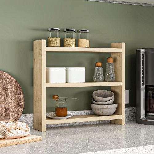 Mensola Marrone Rovere Chiaro 2 Ripiani Sfumatura Colore Struttura Rovere Chiaro 44x10x40h cm, - Rizza