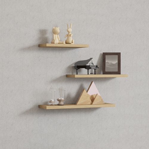 Mensola Marrone Rovere Chiaro 3 Ripiani set da 3 Mensole 30x2x14h cm, Sfumatura Colore Struttura Rovere Chiaro - Roscigno