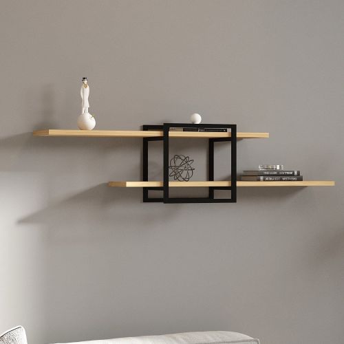 Mensola Marrone Rovere Chiaro Nero 2 Ripiani Colore Struttura Nero 120x18x30h cm, Sfumatura Colore Struttura Rovere Chiaro - Olivadi