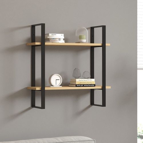 Mensola Marrone Rovere Nero 2 Ripiani Colore Struttura Nero 70x22x70h cm, Sfumatura Colore Struttura Rovere - Picerno