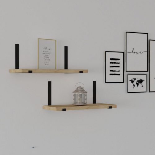 Mensola Marrone Rovere Nero 2 Ripiani set da 2 Mensole 40x15x2h cm, Colore Struttura Nero - Tarvisio