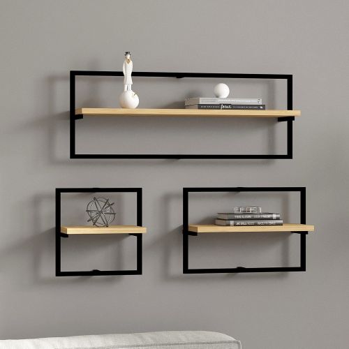 Mensola Marrone Rovere Nero 3 Ripiani set da 3 Mensole 80x20x30h cm, Colore Struttura Nero - Gandosso