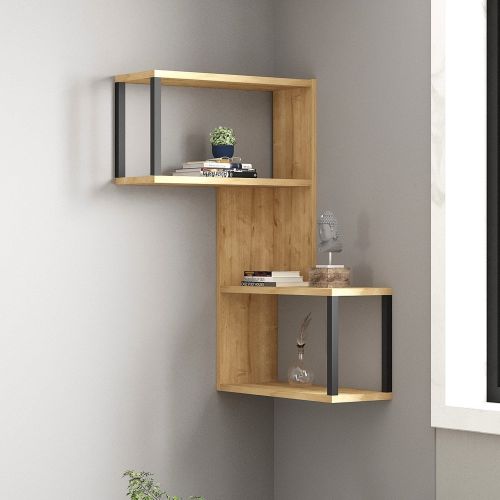 Mensola Marrone Rovere Nero 4 Ripiani Colore Struttura Nero 84x20x52h cm, Sfumatura Colore Struttura Rovere - Ovada