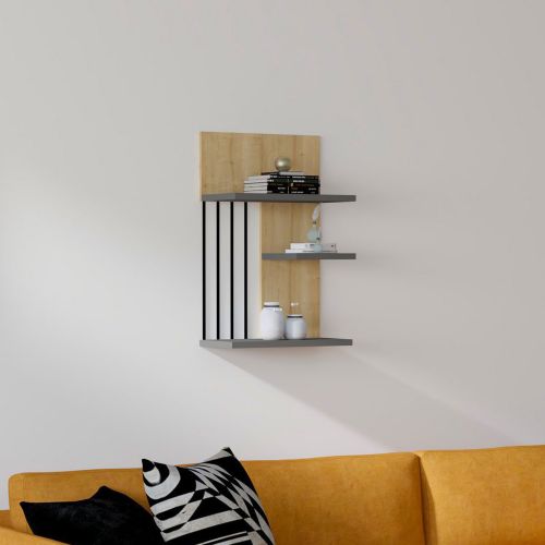 Mensola Marrone Rovere Nero Antracite 3 Ripiani Colore Struttura Nero 40x21x60h cm, Sfumatura Colore Struttura Rovere - Pensilis