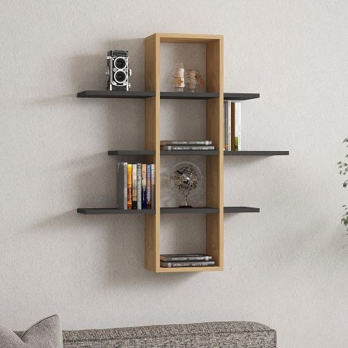 Mensola Marrone Rovere Nero Antracite 3 Ripiani Colore Struttura Nero 96x20x101h cm, Sfumatura Colore Struttura Rovere - Erbe
