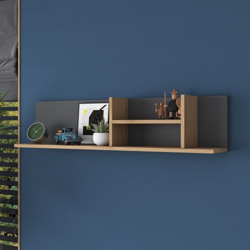 Mensola Marrone Rovere Nero Antracite 4 Ripiani Colore Struttura Nero 120x20x25h cm, Sfumatura Colore Struttura Rovere - Nureci