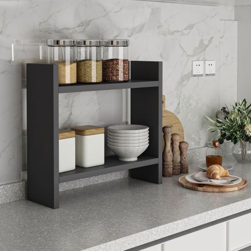 Mensola Nero Antracite 2 Ripiani Sfumatura Colore Struttura Antracite 34x10x30h cm, - Morfasso
