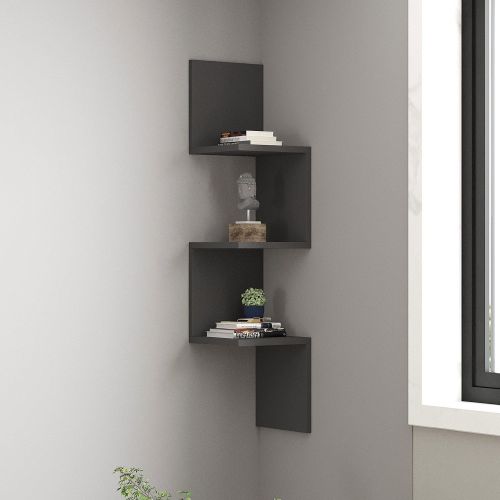 Mensola Nero Antracite 3 Ripiani Sfumatura Colore Struttura Antracite 105x25x25h cm, - Budoni
