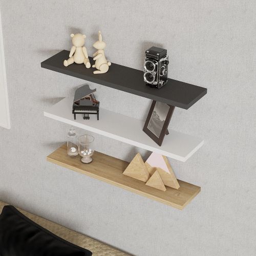 Mensola Nero Antracite Marrone Rovere 3 Ripiani set da 3 60x15x2h cm, Colore Struttura Marrone - Meina