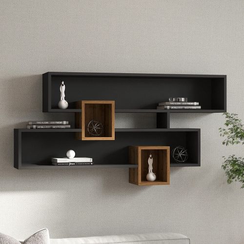 Mensola Nero Antracite Marrone Rovere 4 Ripiani Colore Struttura Marrone 120x22x75h cm, Sfumatura Colore Struttura Antracite - Roddino