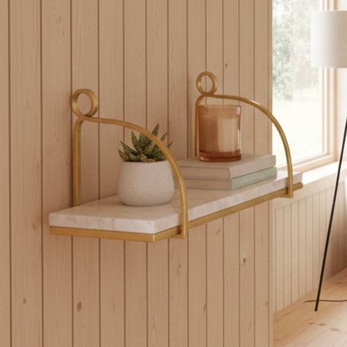 Mensola Paci, 40x16 h18 cm, Bianco e Oro