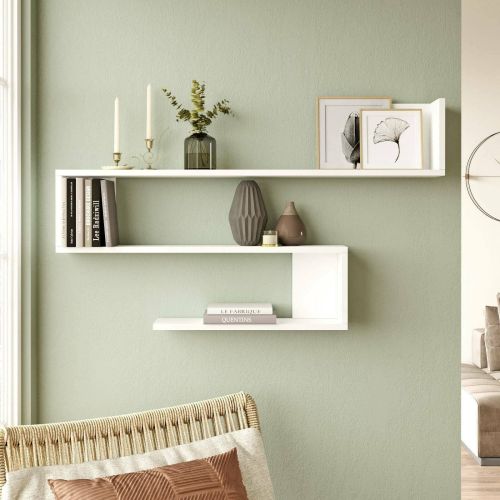 Mensola Phad, Scaffale, Ripiano a muro, Scaffalatura multiuso, 120x15 h71 cm, Bianco
