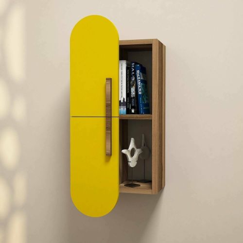 Mensola Praesepem, Scaffale, Ripiano a muro, Scaffalatura multiuso, 35x22 h60 cm, Noce e Giallo