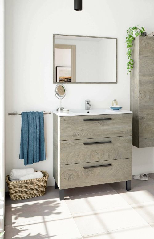 Mobile bagno antigraffio 3 cassetti 80x86x45h cm quercia - Elleboro