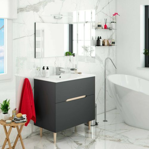 Mobile bagno con specchio 80x45x80h cm antracite e rovere - Avona