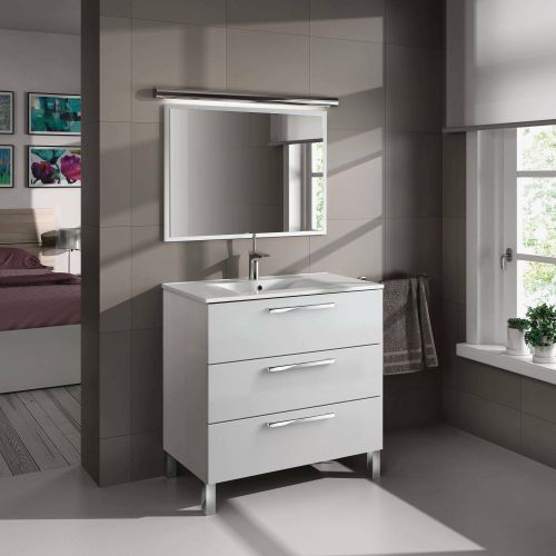 Mobile bagno moderno 3 cassetti 80x86x45h cm bianco lucido - Elleboro