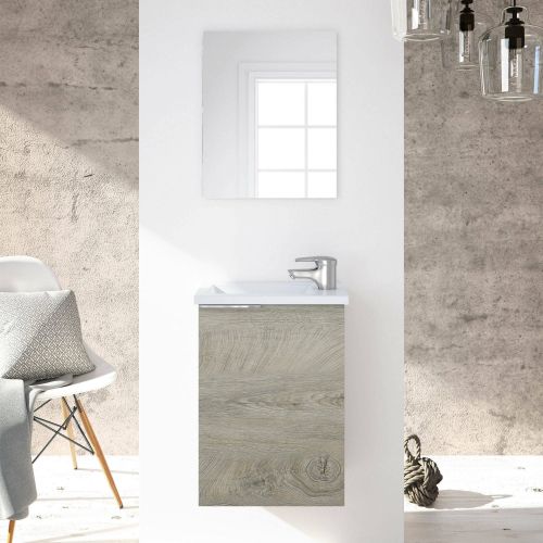 Mobile bagno sospeso con specchio 40x58x22h cm rovere - Akamaru