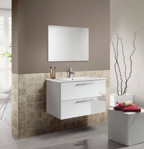 Mobile bagno sospeso con specchio 80x57x45h cm bianco lucido - Albino