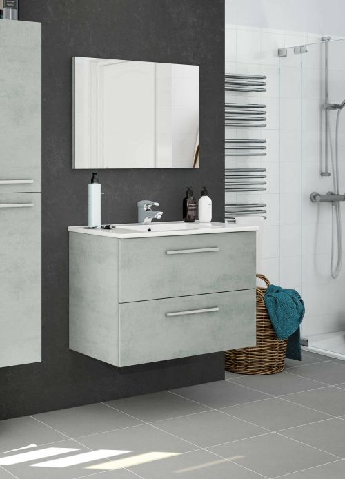 Mobile bagno sospeso con specchio 80x57x45h cm cemento - Albino