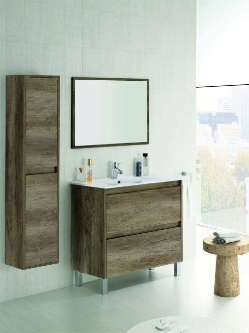 Mobile bagno sospeso con specchio 80x80x45h cm quercia - Alis