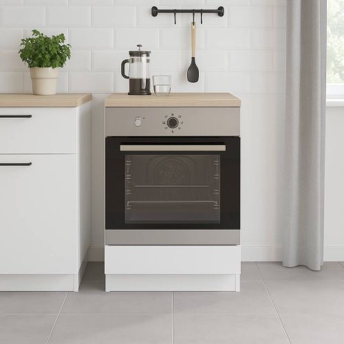 Mobile Base per Forno da Incasso 60x60x90h cm Bianco e Rovere con Piano di Lavoro 22mm e Piedini Regolabili – Lunea
