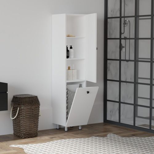 Mobile Colonna Bianco 2 Ripiani 2 Ante 35x32x155h cm, Portabiancheria - Cropani
