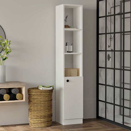 Mobile Colonna Bianco 3 Ripiani Un'anta 30x30x170h cm, 5 Vani - Leuca