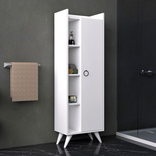 Mobile Colonna Bianco 3 Ripiani Un'anta 50x32x140h cm, 4 Vani - Forchia