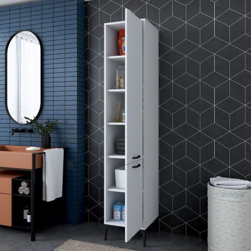 Mobile Colonna Bianco 5 Ripiani 2 Ante 40x40x199h cm, 6 Vani - Dumenza