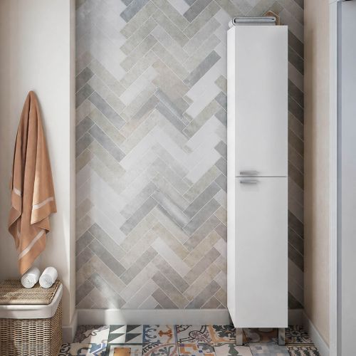 Mobile Colonna Bianco Lucido Grigio 3 Ripiani 2 Ante 30x25x182h cm, Reversibile - Nin