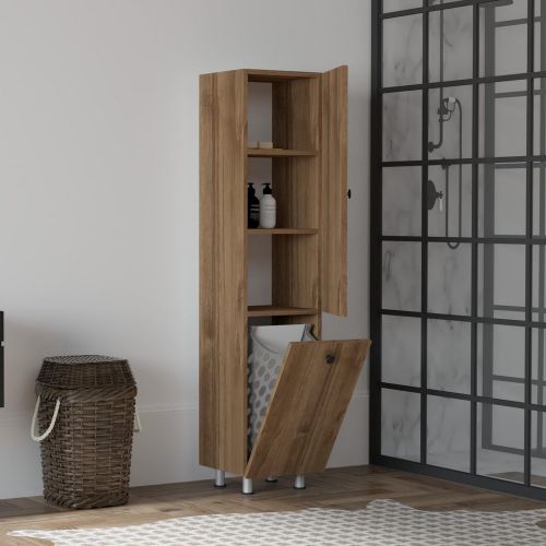 Mobile Colonna Marrone Noce 2 Ripiani 2 Ante 35x32x155h cm, Portabiancheria - Cropani