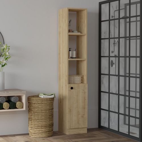 Mobile Colonna Marrone Rovere 3 Ripiani Un'anta 30x30x170h cm, 5 Vani - Leuca