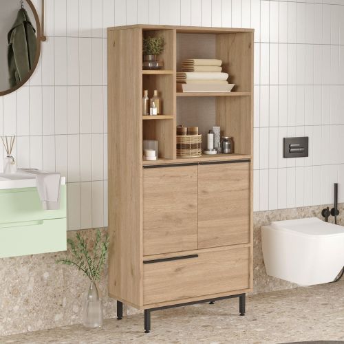 Mobile Colonna Marrone Rovere 4 Ripiani 3 Ante 75x36x162h cm, 8 Vani - Fermana