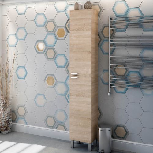 Mobile Colonna Marrone Rovere Grigio 3 Ripiani 2 Ante 30x25x182h cm, Reversibile - Nin