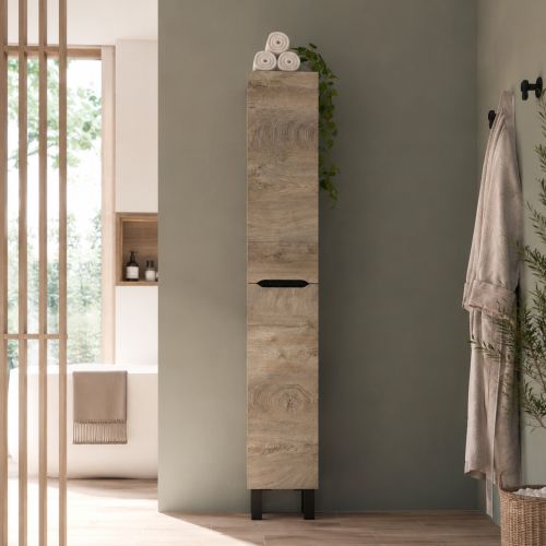 Mobile Colonna Marrone Rovere Grigio Nero Antracite 3 Ripiani 2 Ante 30x25x182h cm, Reversibile - Trogir