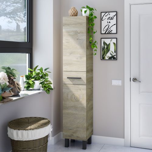 Mobile Colonna Marrone Rovere Grigio Nero Antracite un Cassetto 3 Ripiani 35x31x182h cm, 2 Ante - Alka