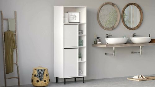 Mobile colonna Mimas, Pensile bagno o cucina, Armadio alto multifunzione, Mobiletto multiuso, 160x36 h45 cm, Bianco