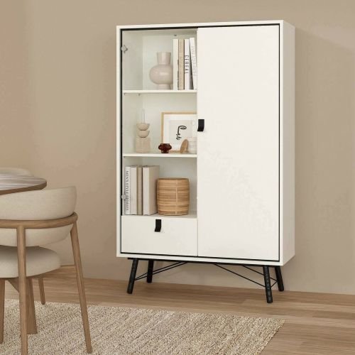 Mobile con vetrina 2 ante 101x40x161h cm bianco e nero - Mora