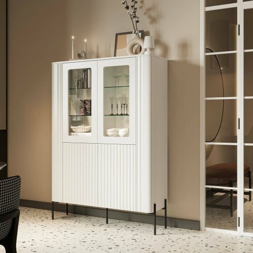 Mobile con vetrina 2 ante 110x39x160h cm bianco - Cimino