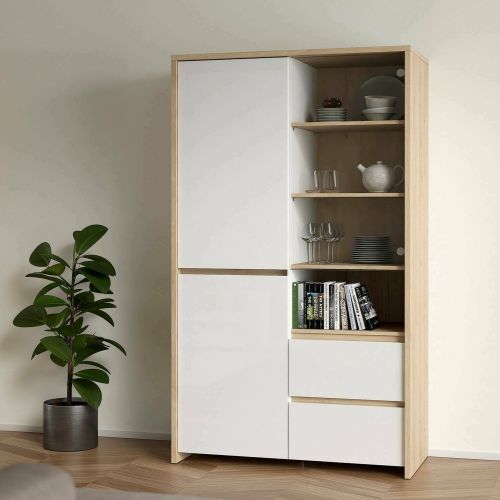 Mobile con vetrina 3 ante 100x48x170h cm rovere e bianco lucido - Reykjavik