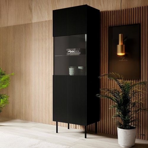 Mobile con vetrina cannettato 59x42x182h cm nero - Luzzana
