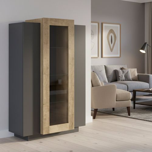 Mobile con vetrina design 3 ante 80x38x121h cm antracite e acero - Ablaze