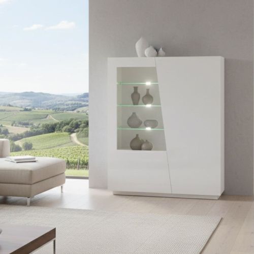 Mobile con vetrina grande 2 ante 120x43x146h cm bianco lucido - Ask