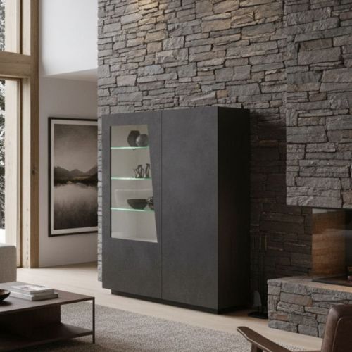 Mobile con vetrina moderno soggiorno 2 ante 120x43x146h cm ardesia - Ask